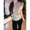 ¡Llegó! Suéter tejido de cuello en V engrosado con un escote retorcido, una capa base versátil y elegante para mujer, perfecto para otoño e invierno