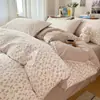 Juego de Cuatro Piezas Estilo Fresco de Algodón 100% Clase A, Sábana Plana 100% Algodón, Sábana Ajustable, Funda de Edredón, Ropa de Cama para Dormitorio Principal, Juego de Tres Piezas Floral para Estudiantes