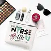 Bolsa de Cosméticos Impermeable Estilo Enfermera con Estampado de Algodón y Lino, Bolsa de Almacenamiento con Cremallera de Diseño Especial, Transfronteriza