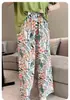 Pantalones Largos de Algodón y Seda Talla Grande Verano Estilo Holgado Perezoso Pantalones de Mujer para Caminar al Aire Libre Pierna Ancha Cintura Alta Extendido Anti-Mosquitos