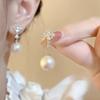 Pendientes de borlas de hojas francesas con perlas grises claras brillantes, pendientes de temperamento fresco de alta calidad para otoño e invierno, todos a juego