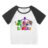 2023 Novas roupas infantis, camiseta de manga curta para crianças, verão, meninos e meninas, camisa de base raglan, camiseta de meia manga para bebês, top infantil