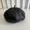 Chapéu Beret de Couro Fosco Vintage Antigo para Outono e Inverno Cor Sólida Estilo Coreano Versátil Chapéu de Pintor Mostra Rosto Pequeno Chapéu de Abóbora Anis