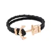 AliExpress caliente nuevo pulsera tejida de Ancla estilo náutico azul marino pulsera de cuero pulsera de múltiples capas para hombre