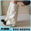 Botas de montar para mujer estilo Chanel con tacón grueso de 5 cm y pierna ancha, botas altas de tacón alto con bloques de color y caña ancha, botas altas hasta la rodilla