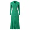 Vestido de Manga Larga con Solapa de Color Sólido para Mujer Suministro Exclusivo Transfronterizo Dobladillo Ancho Adelgazante Vestido maix Falda Larga de Punto para el Trabajo