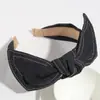 Moda simple temperamento Joker mezclilla banda para el cabello nudo de lazo diadema de ala ancha accesorios para el cabello de presión exterior venta al por mayor