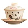 Tazón de té con tapa de mariposa Linglong de panda esmaltado amarillo de arroz, taza de té grande, no caliente, juego de té de kung fu de cerámica, tazón de té de tres talentos para el hogar