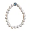 Pulsera de Aguamarina y Perla Blanca Australiana Shijia, Elegante Estilo de Celebridad de Internet, Moda Retro Francesa, Pulsera Elástica Ajustable