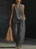 Conjunto de Top Elegante de Estilo Francés con Cuello Halter, Escote en V y Espalda Descubierta, y Pantalones de Pierna Ancha Frescos, Cómodos y Adelgazantes, Más Vendido Primavera/Verano 2026