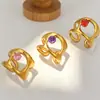 Anillo de Acero Inoxidable con Circonita Transfronterizo, Anillo Irregular de Lujo Ligero de Acero de Titanio de Gama Alta Incrustado con Diamantes, Anillo Abierto Hueco para Mujer