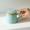 Taza de Cerámica Moji con Tapa, Taza de Café Creativa con Gradiente de Aspecto Elegante, Regalo de Cumpleaños, Taza de Leche, Taza para Beber