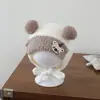Gorro infantil con doble pompón, diadema de oso para cumpleaños, gorro cálido para bebés y niños pequeños, gorro de punto para otoño e invierno, gorro sin costuras que protege las orejas