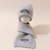 Conjunto de Chapéu e Cachecol Infantil Inverno Lã Chapéu de Tricô Aconchegante e Quente Chapéu de Pulôver Elegante à Prova de Vento para Meninos e Meninas