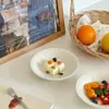 Estilo Ins Coreano Textura Línea Blanca Repujado Mate Tazón Hondo Poco Profundo Hogar Sencillo Postre Snack Pastel Plato Desayuno