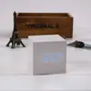 Reloj de Madera LED Multifuncional de Moda, Reloj Despertador Digital Perezoso Cuadrado Negro con Grano de Madera Silencioso Controlado por Voz Inteligente