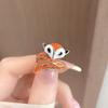 Anillo abierto con diseño de nicho de zorro de dibujos animados con goteo de aceite, bonito anillo para el dedo índice con viento frío divertido para niños y mujeres.