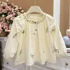 Nova Camisa de Boneca Bordada Outono Estilo Coreano de Algodão Puro para Meninas Camisa de Moda para Bebê Camisa Infantil Roupas Infantis da Moda