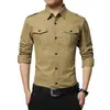Nueva Camisa Militar de Manga Larga Ajustada para Hombre Camisa de Manga Larga 100% Algodón para Hombre con Hombreras Doble Bolsillo
