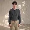 También Parada Otoño 2026 Camiseta Henley de Rayas para Hombre Manga Larga Holgada Retro Botón Pulóver Camisa Base