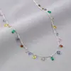 Collar de Cadena para Clavícula con Diamante Azul Arcoíris Gota de Agua Circonita Siete Colores, Estilo Dopamine Girl de Colores Transfronterizo, Chapado en Plata, Sensación de Alta Gama