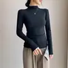 Camisa de gola meia alta, outono e inverno, nova camiseta slim fit, lã quente, manga comprida, cor sólida, top feminino, tudo combinando