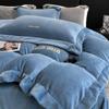 Lujo de Gama Alta Accesible Cama de Terciopelo para Bebé Juego de Cuatro Piezas Invierno Cubre Edredón de Terciopelo Color Coral Leche Sábanas de Franela Engrosadas