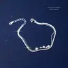 Pulseira de Prata Esterlina S925 Design Coreano Duas Camadas Contas Estrela Prata Quebrada Estilo Empilhável Feminino Joia de Mão Simples Personalizada