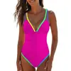 Maiô Peça Única Estilo Novo para Mulheres, Sexy e Justo ao Corpo, Color-Blocking, Estilo Europeu e Americano, Biquíni, Emagrecedor, Que Esconde o Corpo, Roupa de Banho Sem Costas
