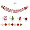 Exclusivo para ventas transfronterizas: Bandera de fieltro navideña, Bandera con letras de Feliz Navidad, Cadena de pompones, Juego de árbol de Navidad