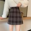 Tiro real precio real ~ estilo coreano otoño e invierno lana retro cintura alta chic cuadros falda tubo línea A para mujer