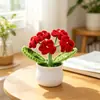Amazon produto acabado feito à mão crochê flor artificial miosótis pequena planta em vaso buquê presente ornamento presente tecido com fio