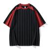 Camiseta masculina de manga curta, tendência de verão, solta, estilo americano, com costura, design esportivo, camiseta com meia manga
