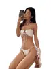 Traje de baño sexy de tres piezas tipo bikini europeo y americano para mujer, traje de baño de color sólido con cuello halter, traje de baño para vacaciones en la playa, venta caliente de comercio exterior