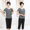 Loose plus size de meia-idade e idosas mulheres terno top calças Ice Silk Cotton novo verão mãe duas peças manga curta 7 calças fabricante