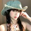 Sombrero de Pescador de Mezclilla Lavada Bordado para Mujer, Único y Elegante, Sombrero de Sol Adelgazante, Sombrero de Montañismo con Protección Solar para Hombre