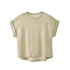 Camiseta Básica Cómoda Transpirable de Algodón de Cáñamo de Gama Alta Versátil con Mangas Volantes para Mujer Verano Sencilla de Color Sólido Holgada Casual de Manga Corta