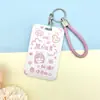 Porta-Crachá Estudantil com Texto de Desenho Animado Cartão de Refeição Cartão de Passe de Ônibus Porta-Crachá de Jardim de Infância Cordão Retrátil Cartão de Identificação