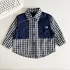 Wind Valley 2026 Outono Nova Camisa Patchwork Xadrez Personalizada Infantil Jaqueta Camisa Estilo Workwear Estiloso para Meninos