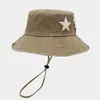 Chapéu de Sol Estilo Cowboy Ocidental Estrela de Cinco Pontas Lavado Vintage para Montanhismo Primavera e Verão Retrô Acampamento ao Ar Livre Férias Chapéu Balde