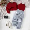 Nuevo Conjunto de Tres Piezas para Niña de Otoño e Invierno de Amazon: Sudadera de Cuello Redondo de Manga Larga + Tirantes + Pantalones con Estampado de Letras