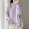 Suéter de Tricô Redondo 100% Lã Novo Outono/Inverno 2026 Manga Longa Feminino com Design Bordado à Mão Top de Lã