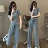 Conjunto de moda de alta calidad para mujer, nuevo estilo coreano de verano, totalmente adornado con pedrería, elegante y chic, conjunto completo