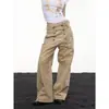 Jeans Retro Americano Desconstruído com Design de Fivela de Múltiplas Cordas para Homens e Mulheres High Street Solto Versátil Cargo Calça Larga Longa