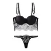 Lingerie sexy estilo francês para mulheres, conjunto de lingerie de renda com cílios, puro desejo, sutiã tomara-que-caia para seios pequenos para realçar o volume, com um lindo design nas costas