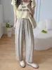 Pantalones Casuales Morados de Lino Tencel Lyocell para Mujer Verano Delgados Cintura Alta Sueltos Pequeños Nueve Puntos Rectos
