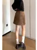 Falda de pana de ante color café talla grande línea A para mujer en otoño e invierno, falda de trabajo color caqui de cintura alta estilo 'hot girl'