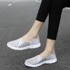 Sapatos femininos plus size de verão, novos, tecidos, ocos, respiráveis, elastomia, preguiçosos, slip-on, estilo coreano, moda, respirável, sapatos de camada única