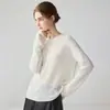 Suéter de punto tridimensional de lujo minimalista, cuello redondo, de seda de morera y cachemira, suéter casual holgado para mujer