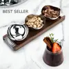 Soporte directo de fábrica bandeja de té de madera personalizada tres cuencos cuenco de fruta de acero inoxidable mesa de té para el hogar cuenco para aperitivos bandeja para frutos secos